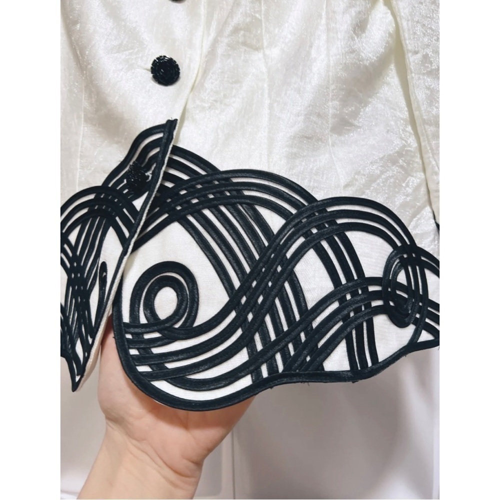 Adrianna Papell Evening Womens Sz 10 Metallic Ivory Black Soutache Blazer Jacket - Picture 7 of 12